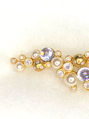 Swarovski Bar Brooch Pin Pearl Goldtone Beads Rhinestones w/Swan Hallmark - Picture 6 of 16