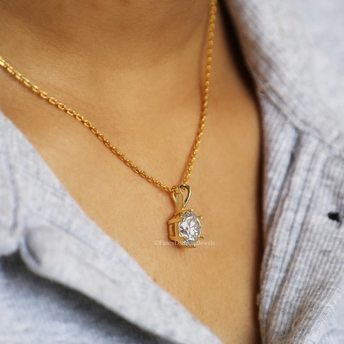 Antique Moissanite Pendant 3.50 CT Round Brilliant Cut Yellow Gold Pendant FD151 - Picture 7 of 9