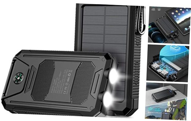 36800mAh Solar Power Bank with QC 3.0 Fast Charging Dual USB Ports Black Built-in-image
