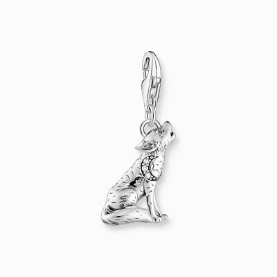THOMAS SABO Charm Anhänger heulender Wolf Sterlingsilber Steine weiß 2054-643-21