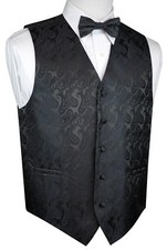 MEN'S CHARCOAL PAISLEY FORMAL DRESS TUXEDO VEST  BOW-TIE SET. WEDDING PROM