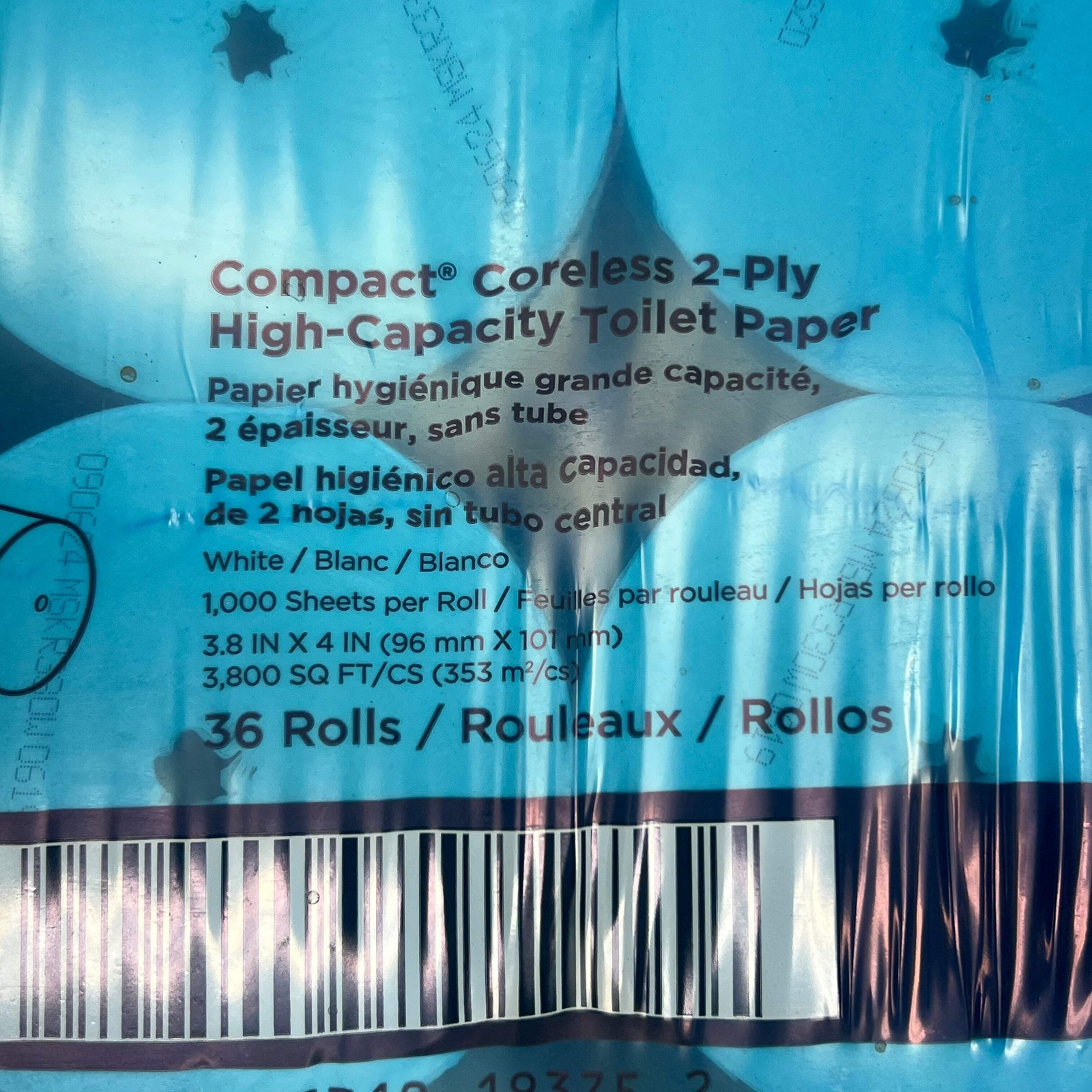 COMPACT 2-Ply Toilet Tissue Paper 1000 Sheets, 36 Rolls per Case, 4x3.8 White