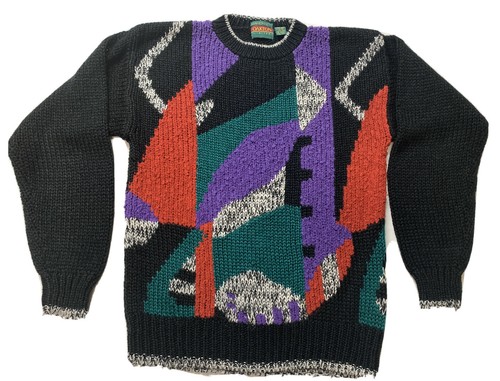 Vtg 80s 90s Funky Sweater Purple Green 