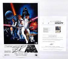 GEORGE LUCAS SIGNED STAR WARS 12X18 MOVIE POSTER PHOTO EPISODE IV A NEW HOPE BAS