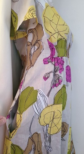 Beautiful HOBBS Dress Size 12 Fit & Flare 100% Linen Floral pockets lined Excl - Picture 3 of 17