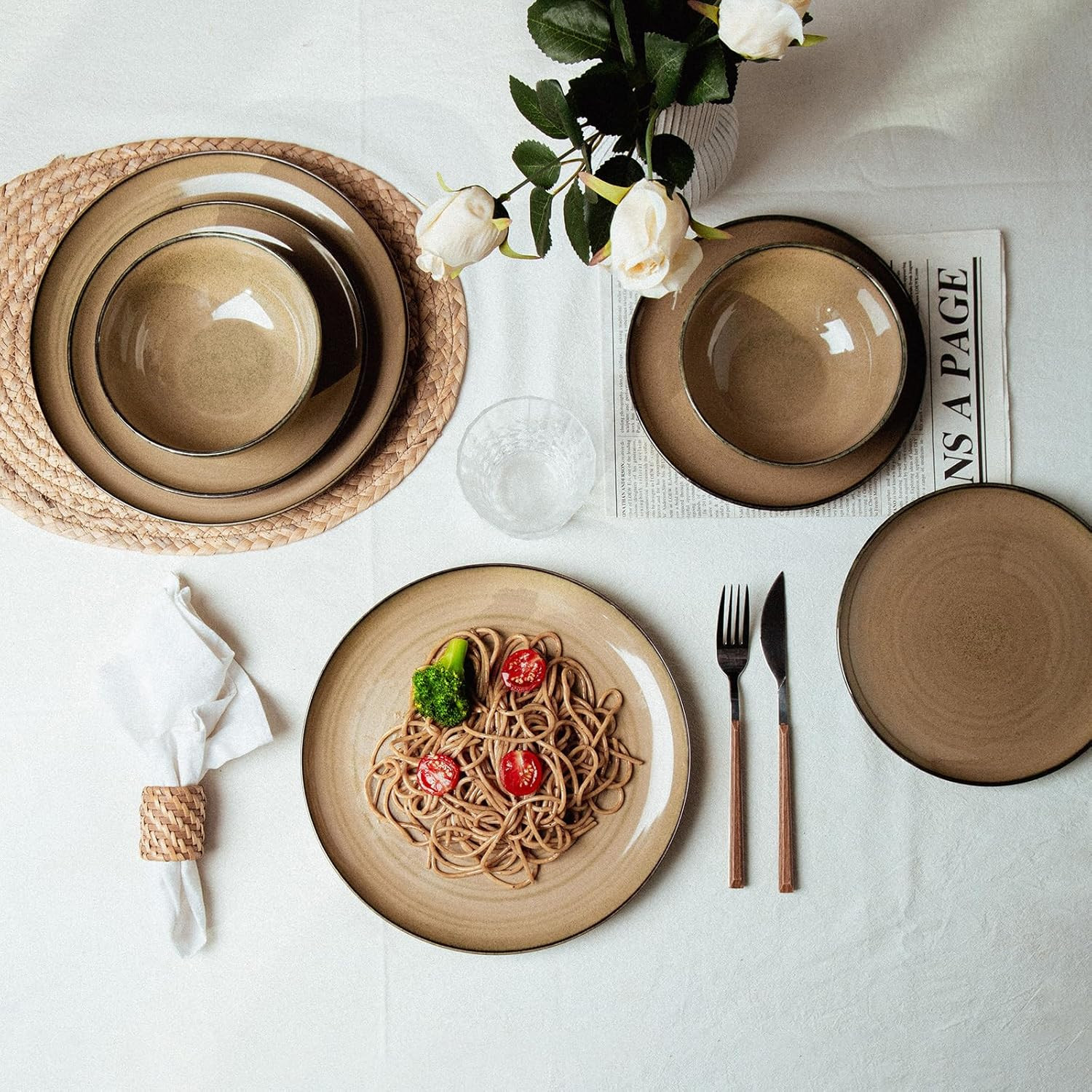 Modern 12-Piece Reactive Glaze Ceramic Dinnerware Set for Stylish Dining