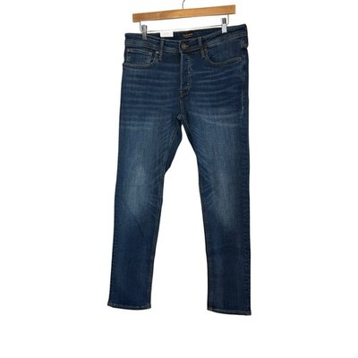 NWT Jack & Jones Jeans Men 32x32 Blue Tim Slim Straight Stretch Denim Dark