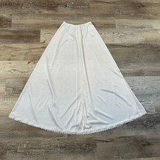 Vintage By McLin White Nylon Slip Skirt Lace Hem 36  Long Coquette Medium