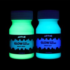 Glow in The Dark Paint Set of Green and Blue Colors 60ml/2oz each Acrylic P...