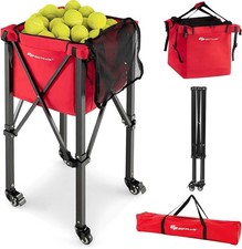 Foldable Tennis Ball Hoppers, Lightweight Aluminum Tennis Ball Basket with Wheel