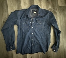 Vtg Wrangler Shirt Kids Sz XL 14/16 Button Up Pearl Snap Western Cowboy Denim
