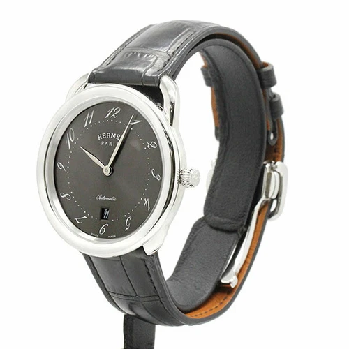 HERMÈS Orologio Uomo HERMES Arceau AR7.710 Quadrante Grigio SS Pelle Automatico 41mm
