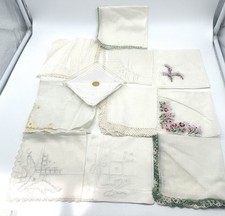 11 Vintage Hankie Lot Silk Linen Floral Embroidered Handkerchief Napkins Craft