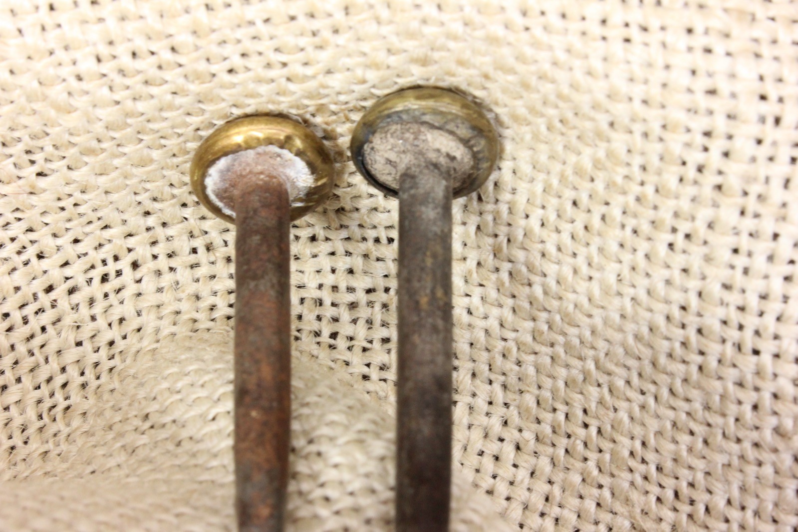 2 Old Picture Nails Victorian Artwork Hanger Antique Brass Head Vintage 1800’s