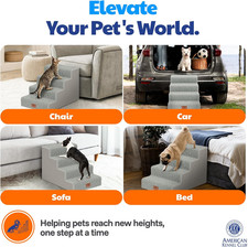 AKC 4-Step Pet Stairs Durable Non-Slip Steps Small Dogs Cats Washable Cover Lbs
