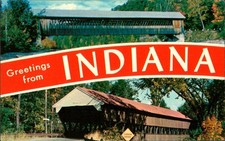 Greetings From Indiana Covered Bridges Postcard Unposted Vintage Made in USA