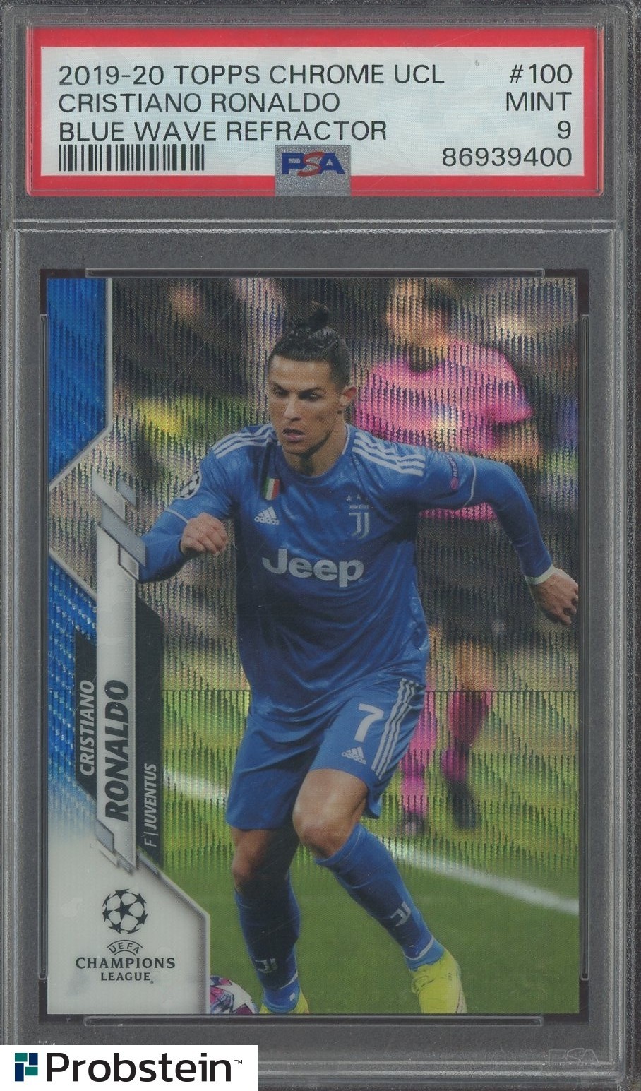 2019-20 Topps Chrome UCL Blue Wave Refractor #100 Cristiano Ronaldo /75 PSA 9