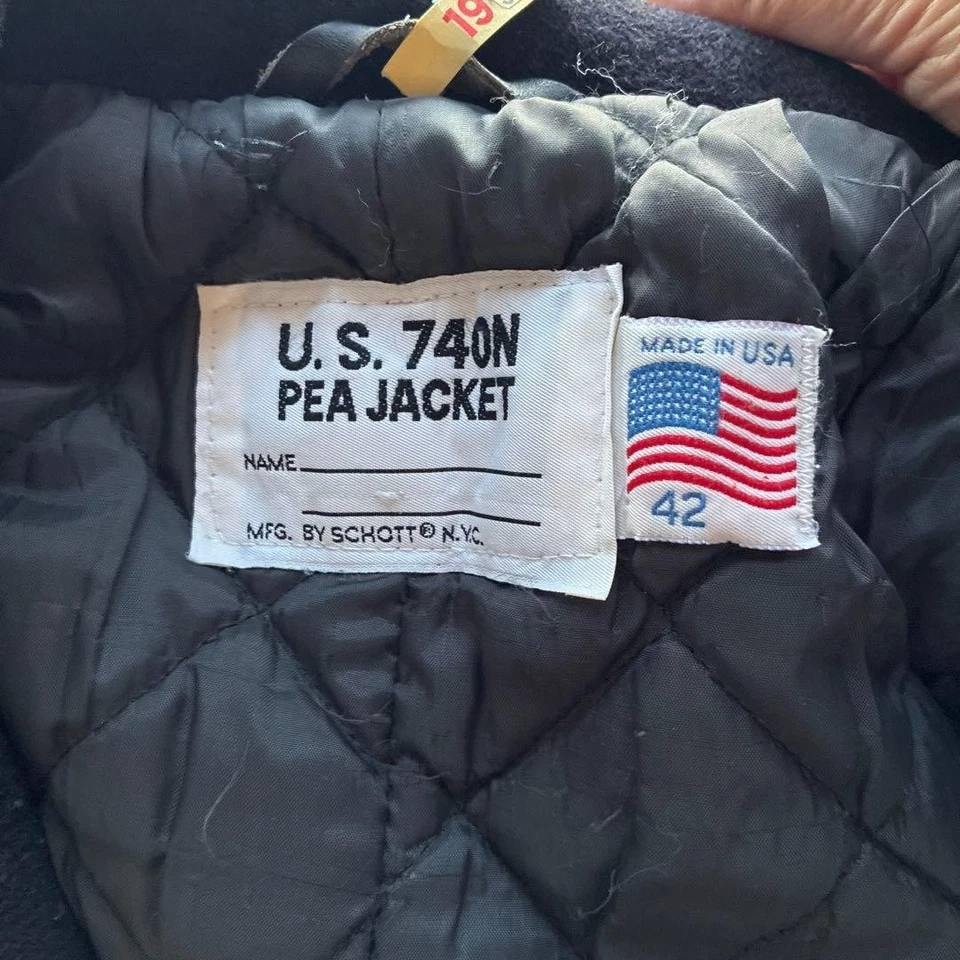 Schott Pea Coat 740N Wool Jacket Dark Navy Size 42 Vintage Outerwear - Image 4 of 4