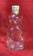 Vintage 50s Clear Glass Bear Coin Bank Snow Crest Beverage Salem Mass Cork Top