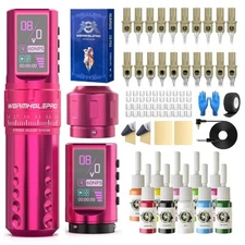 WORMHOLE PRO 80PCS Tattoo Gun Kit with 7 Adjustable Strokes, WTK298, Pink 