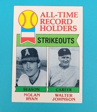1979 Topps #417 All-Time Strikeouts Nolan Ryan / Walter Johnson Baseball Card L3