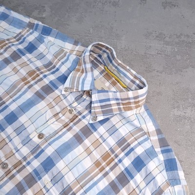 Camel Active Hemd Herren Medium Regular Fit Blau Kariert Kurzarm Button Down