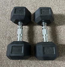 Metis 10kg Hex Rubber Dumbbells Pair Black with Knurled Handles