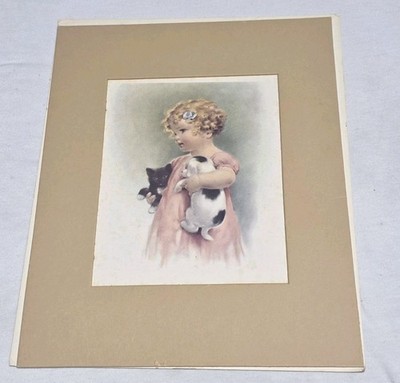 Vintage Bessie Pease Gutmann Friendly Enemies Litho Print Child Puppy Kitten...