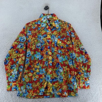 Vintage 80s Obermeyer Wind Shirt Womens Large Hibiscus Floral Beach Hong Kong