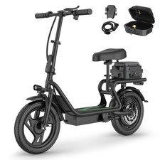 AOVOPRO Electric Scooter, 14'' Foldable E-Scooter w/ Suspension  Rear Seat Box