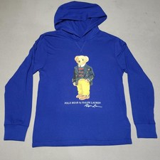 Polo Ralph Lauren Hoodie Boys 12-14 Blue Long Sleeve Polo Bear Graphic Pullover