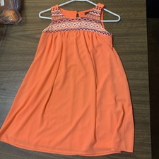 Sequin Hearts Dress Yth Girls size 10 sleeveless Pink Geometric Pattern On Top