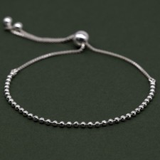 Sterling Silver Slider Bracelet, 2mm Beads, Adjustable Fit, Minimalist Jewellery