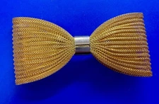 Mesh Bow Tie Ribbon Gold & Silver Color Belt Buckle Signed Douglas Paquette
