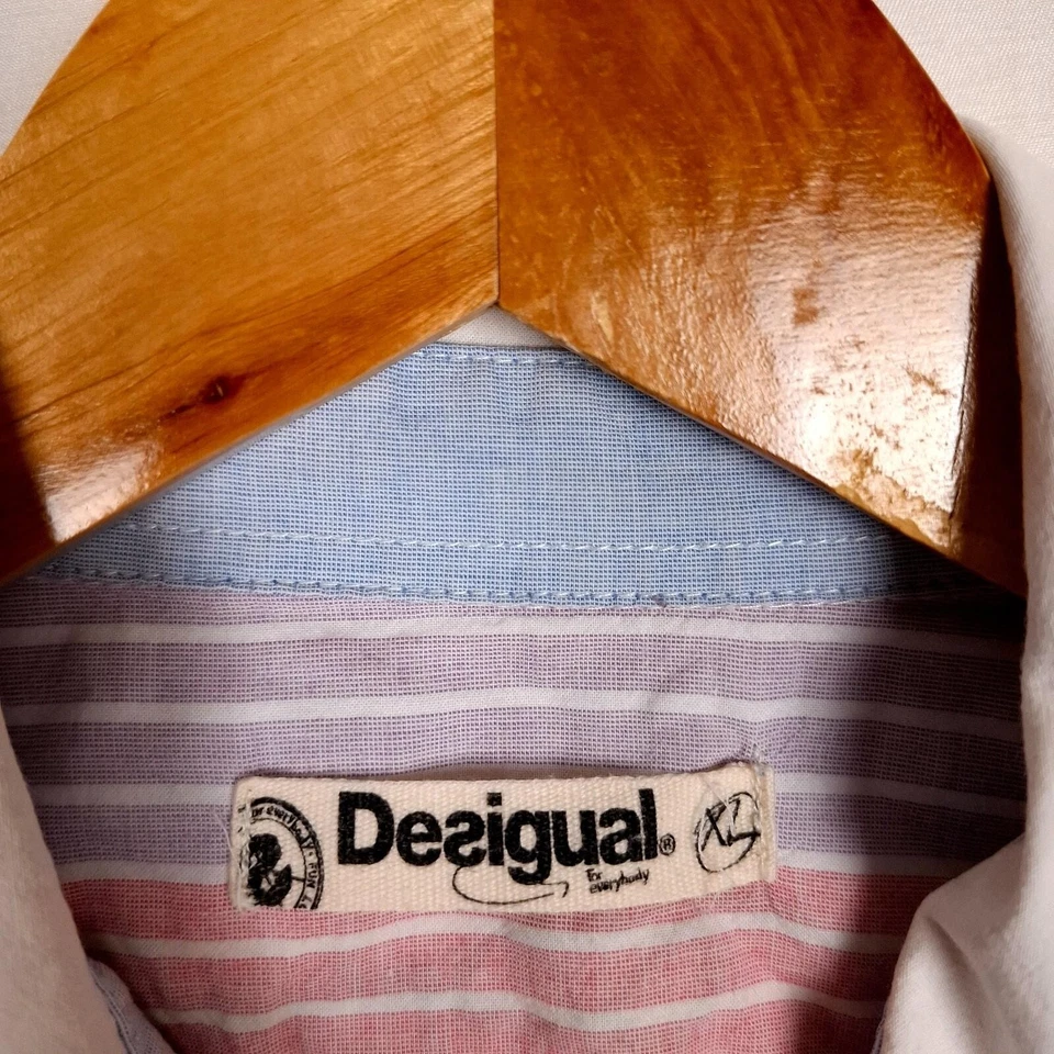 STYLE DESIGUAL : 42C1265 Chemise Homme Taille XL Manches Courtes Coton Rose Rayé - Photo 4/4