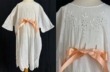 Edwardian Childs Cotton Whitework Embroidered Eyelet Ribbon Belted Chemise Dress