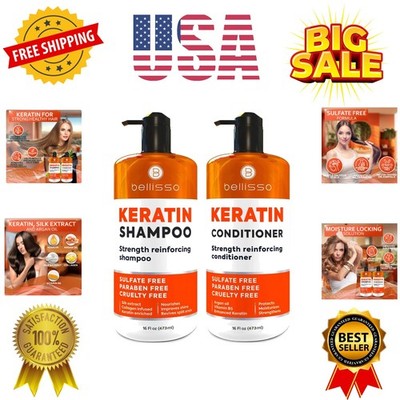 Keratin Shampoo and Conditioner Set - Sulfate Free and Paraben Free - Salon T...