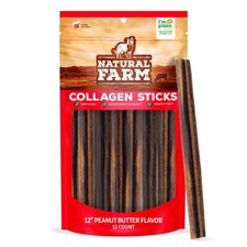Natural Farm 12" Beef Collagen Dog Sticks 12ct Peanut Butter Rawhide Alternative