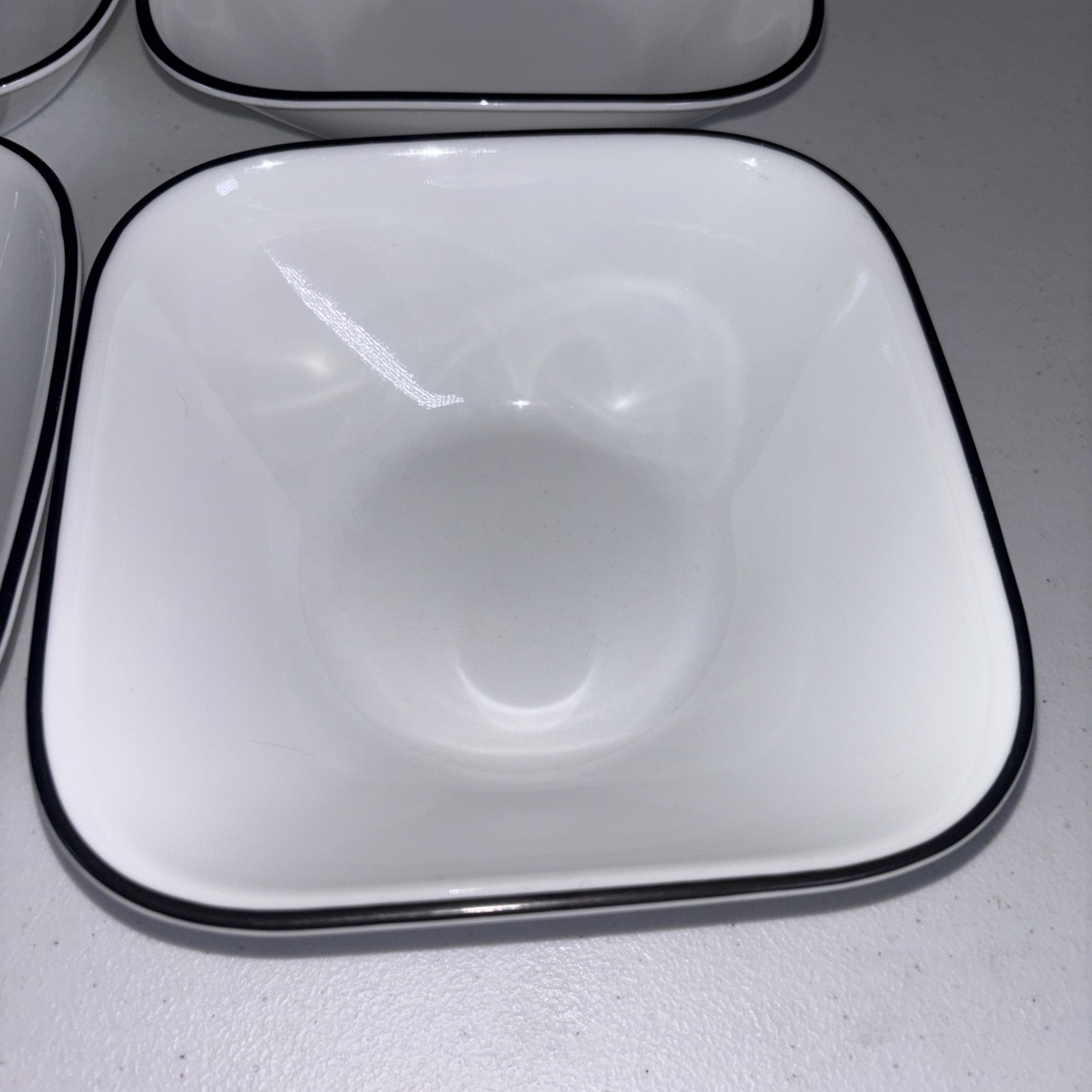 Corelle Simple Lines Square Cereal Soup Bowls with Gray/ Black Rim USA Set 4