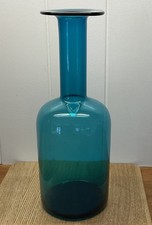 Vintage Holmegaard Style Danish Glass  Gulvvase Gul Vase 25cm Turquoise Blue