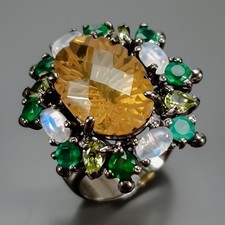 Unique ring 18ct Natural Citrine Quartz Ring 925 Sterling Silver Size 8 /R432914