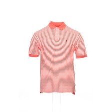 Izod City Stripes Mens Polo Shirt L Hot Coral White 100 Cotton Short Sleeve