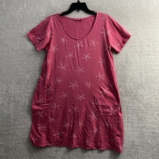 Fresh Produce Womans Shirt Dress Pink Tropical Small Cotton Short Sleeve Pockets