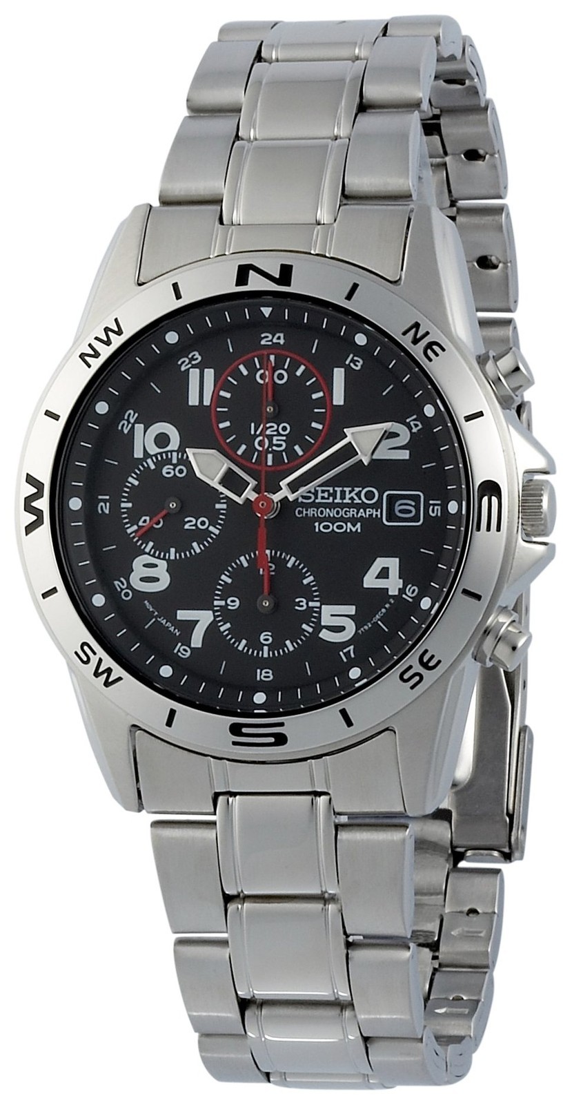 Seiko Men's Watch Chronograph SND375PC Black Dial Stailess Steel