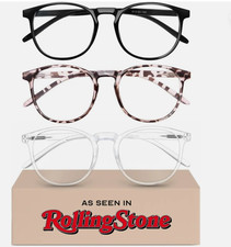Blue Light Blocking Glasses Women/Men, Round Fashion Retro Frame, 3 Pack