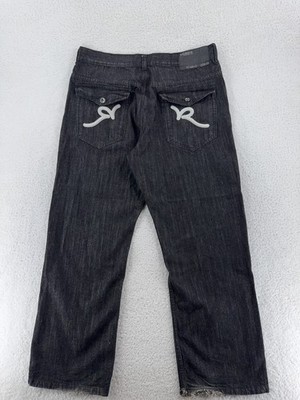 Rocawear Jeans Mens ACTUAL 38x32 Straight Leg Denim Embroidered