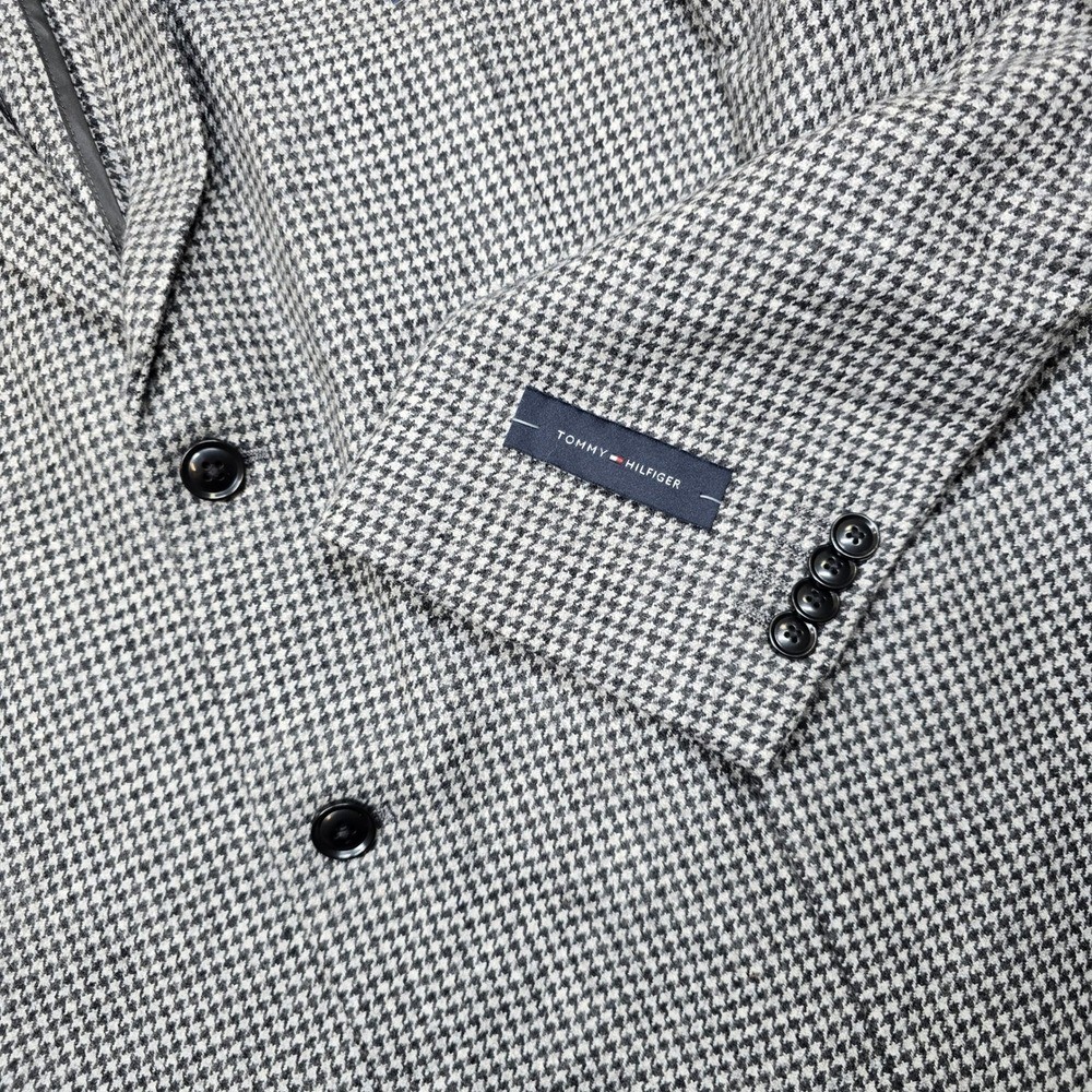 Tommy Hilfiger Houndstooth Sport Coat Mens 48R Light Grey Black Wool $375 NEW thumbnail 5