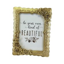 Antique Gold 5x7 Rose Picture Frame Vintage Roses Flower Leaf 5 x 7 Golden