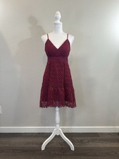 Guess Maroon Floral Lace Neck Women’s Dress - Size XS