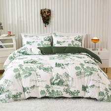 Christmas Duvet Cover Queen Size, 3 Piece Christmas Trees Reindeers Santa Cla...
